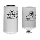 AirDog front packaging showing WS100 and FF100-2 replacement kit with clear compatibility benefit