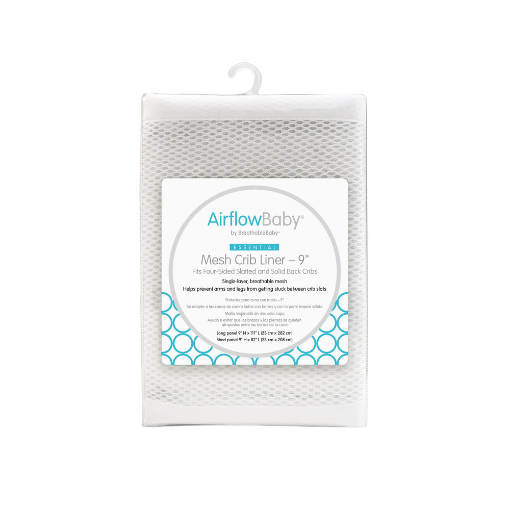 AirflowBaby front view of mesh crib liner showing breathable weave and calm benefit