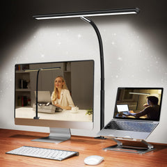 Airlonv front view showing 17-inch lamp bar and sleek clamp for full desk coverage