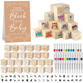 Aisharery front packaging showing complete 117-piece baby shower blocks kit and components, ideal for party planning