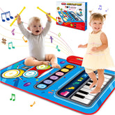 Aitbay front view of the 2-in-1 musical mat showing piano and drum features for playful learning