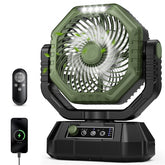 AJVV camping fan front view with hook showing portable airflow benefit