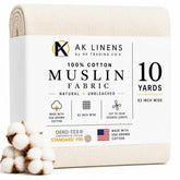 AK TRADING CO. front folded muslin showing full 63-inch width and natural tone benefit