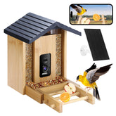 Akasumer front view showing camera and feeder, clear bird-watching benefit