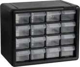 Akro-Mils front view of 16-drawer cabinet showing compact organization benefits