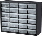 Akro-Mils front view of 24-drawer cabinet showing compact organization benefit