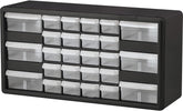 Akro-Mils front view of 26-drawer cabinet shows compact organization benefit
