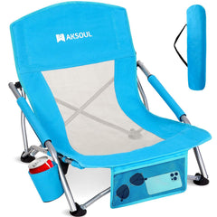 AKSOUL front view of chair open showing wide seat and low back for comfort
