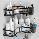 AKTECKE front view of corner caddy showing organized bottles and tidy space