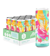 Alani Nu pack front view showing twelve Sherbet Swirl cans and benefits