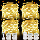 Albelt front packaging showing four 33ft warm white strings and two remotes for easy setup