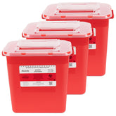 Alcedo front view of three-pack sharps containers showing capacity and durable design
