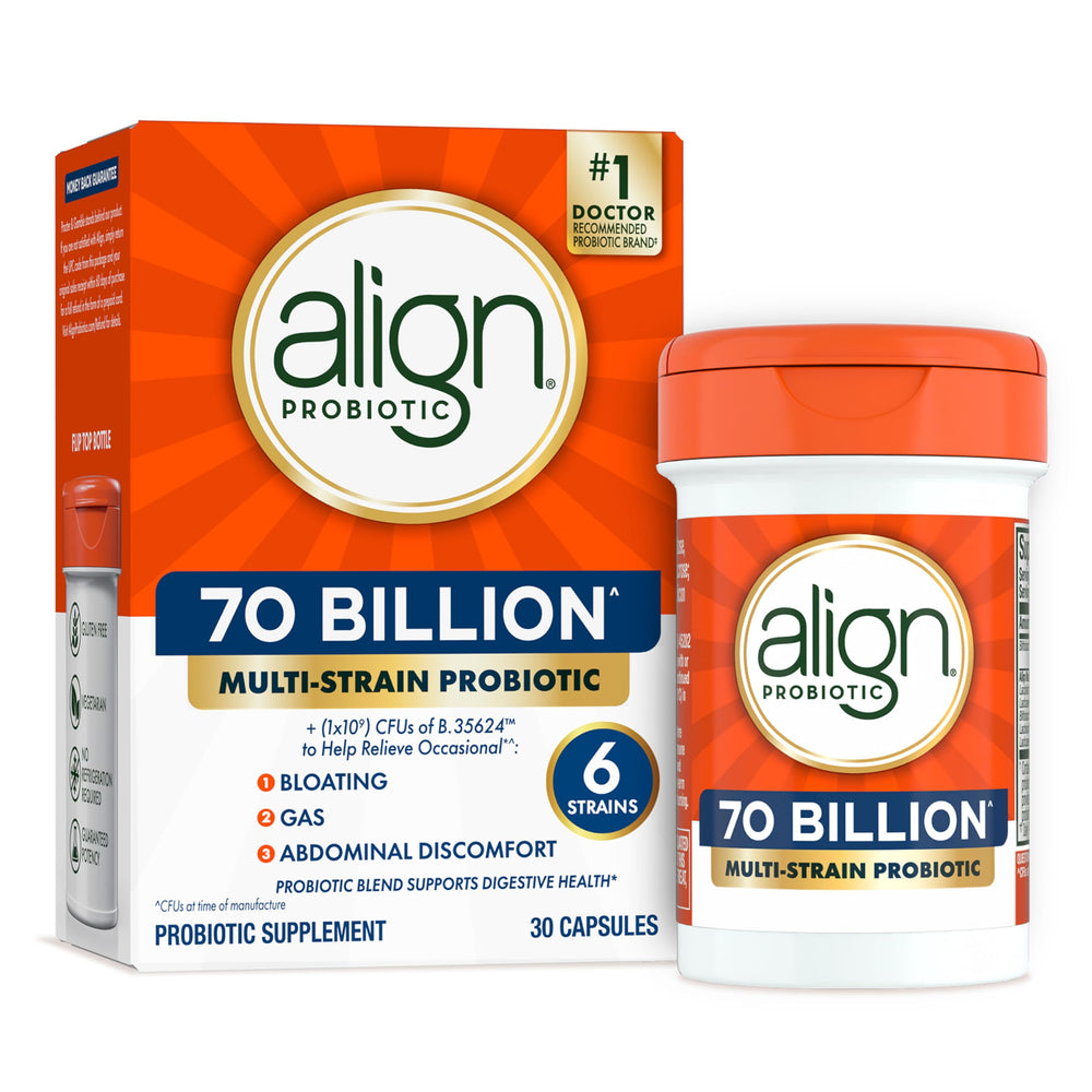 Align front packaging 30 capsules showing brand and digestive focus benefit