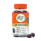 Align bottle front view showing label and blackberry gummies benefit convenience