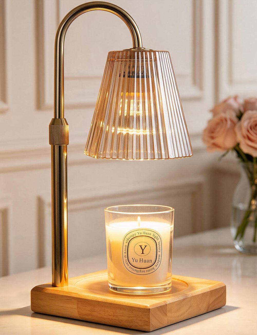 Allanmen gold candle warmer front view showing elegant finish and ambient glow