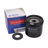Allison spin-on filter front view showing label and fitment benefit