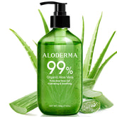 Aloderma front pump bottle displayed, shows large value size and easy dispensing