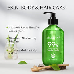 Aloderma pumped gel in hand demonstrating quick absorption and lightweight feel
