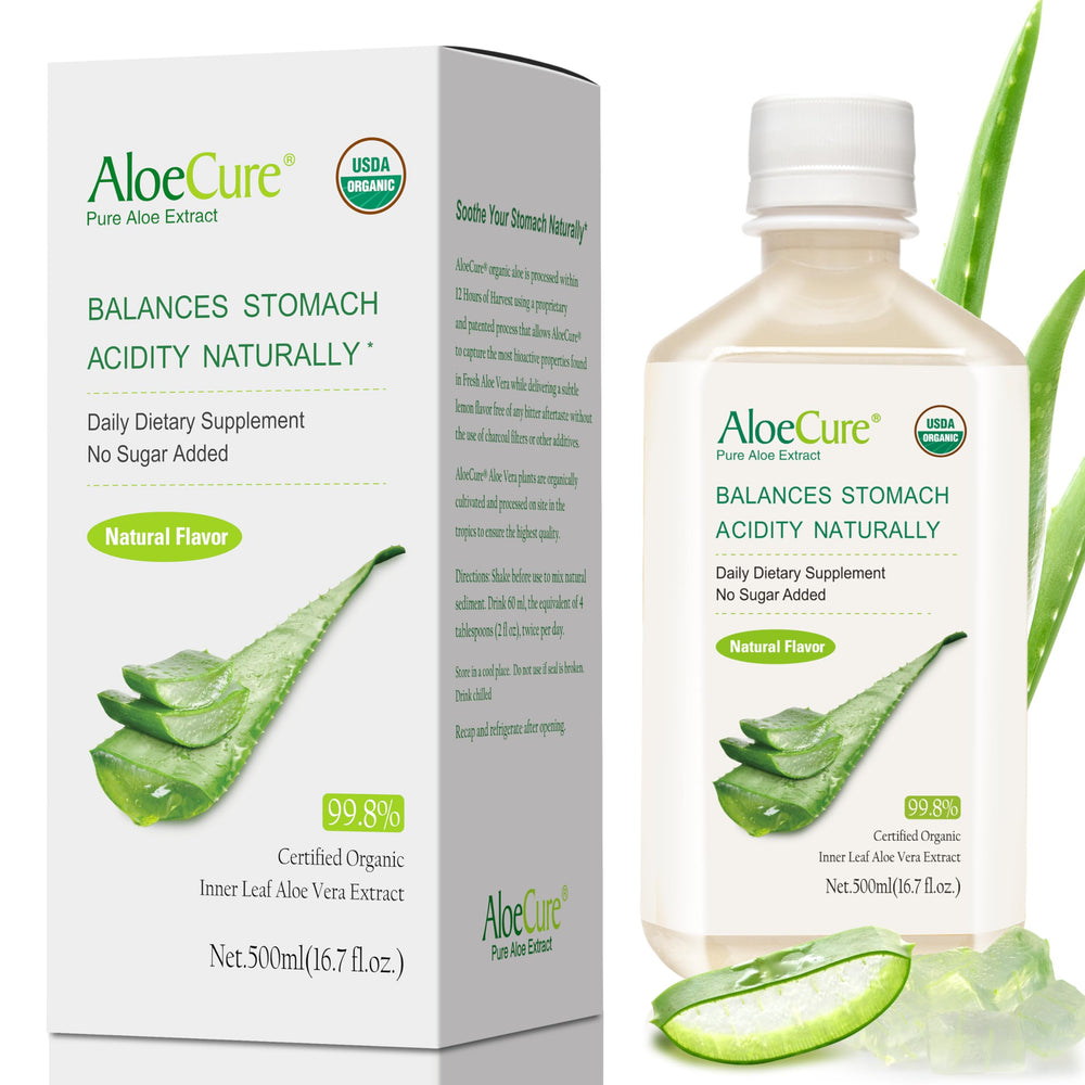 AloeCure front label showing USDA organic badge and 500ml size for clarity