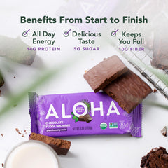 ALOHA unwrapped bar displaying chocolate fudge interior and portability
