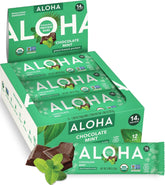ALOHA front box showing Chocolate Mint flavor and 12 bars, convenient nutrition