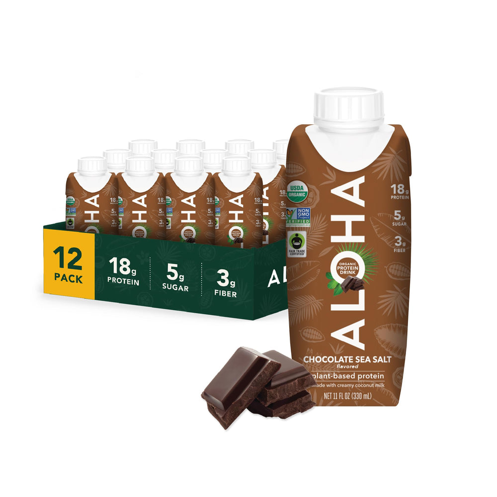 ALOHA front packaging showing Chocolate Sea Salt and benefits