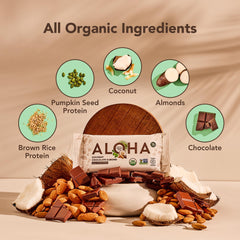 ALOHA close-up of bar texture with almond and coconut pieces for taste appeal