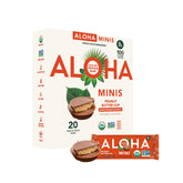 ALOHA front box of peanut butter cup minis showing quantity and organic label benefits