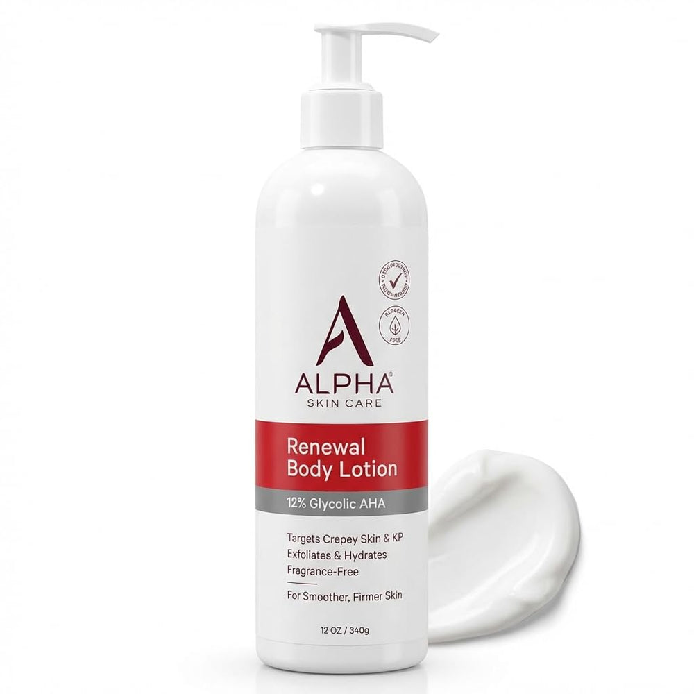 Alpha front packaging showing 12% glycolic AHA and benefits
