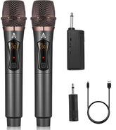 ALPOWL front view of dual mics and receiver showing kit and portability