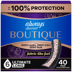 Always Discreet front packaging showing count and benefit