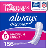Always Discreet front packaging showing product and count, reassuring protection