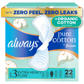 Always Pure Cotton front packaging showing product and count for reliable protection
