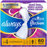 Always Radiant front pack showing 3×20 count and overnight benefits