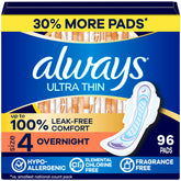 Always front packaging showing size 4 and 96-count for reliable supply
