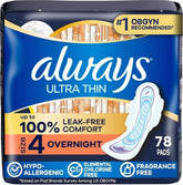 Always front packaging showing overnight size and 78-count convenience
