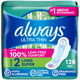 Always Ultra Thin front packaging showing 3 packs and count for easy restocking