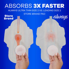 Hand holding an Always Ultra Thin pad to show slim profile and discreet comfort