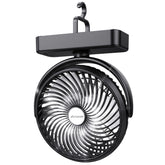 AMACOOL front view showing fan and LED, highlights portability and dual function