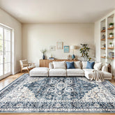 AMADA HOMEFURNISHING front view of blue 8x10 rug shows style and coverage