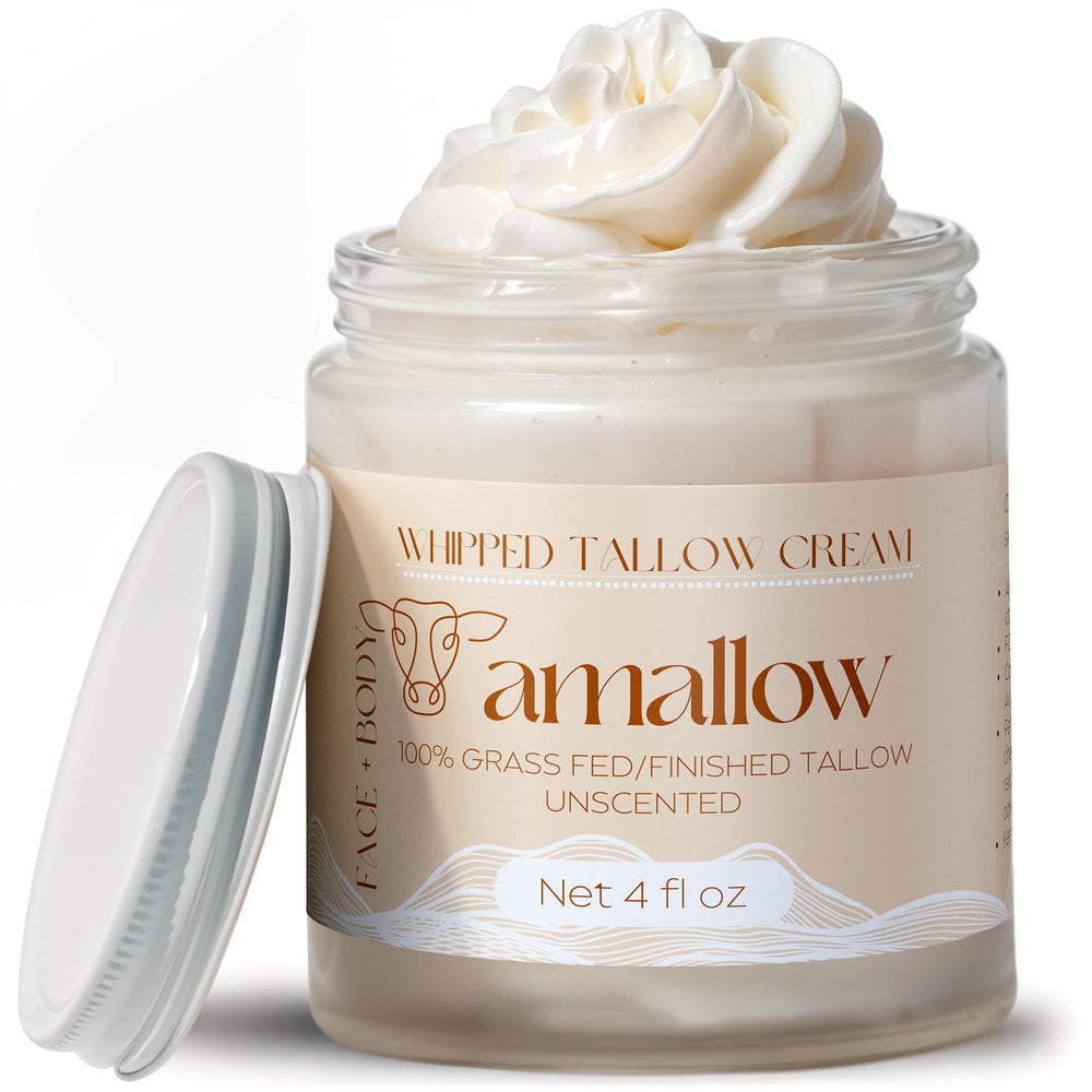 Amallow jar front view showing unscented tallow moisturizer benefit hydration