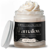 Amallow front jar vanilla lavender showing product jar and label benefits