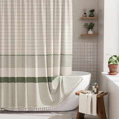 AmazerBath front view showing full curtain and farmhouse style benefit