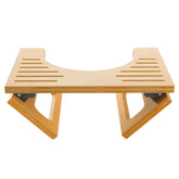 AmazerBath front view folded bamboo stool showing compact storage benefit