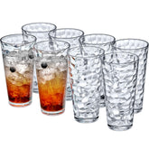 Amazing Abby front view of eight clear tumblers showing set and packaging benefit