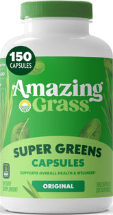 Amazing Grass bottle front view showing organic 150 count benefit