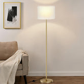 Ambimall floor lamp front view showing clean silhouette and beige shade, adds ambient warmth