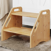 AMBIRD two-step stool front view shows sturdy bamboo and safe design
