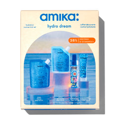 Amika front packaging showing full trial kit and clear hydration benefits