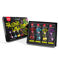 Amos TastySounds front packaging showing 4-pack and branding benefit surprise